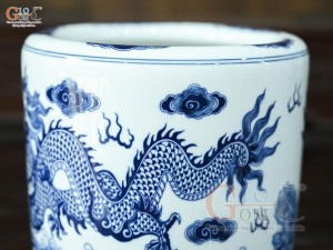 Bát hương men trắng họa tiết Rồng Ngũ Phúc, đường kính 22cm