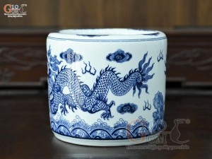 Bát hương men trắng họa tiết Rồng Ngũ Phúc, đường kính 22cm
