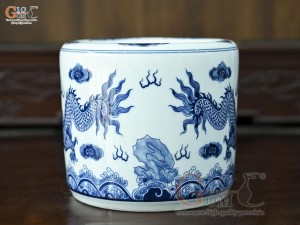 Bát hương men trắng họa tiết Rồng Ngũ Phúc, đường kính 22cm