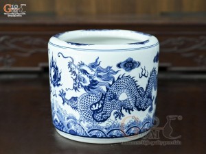 Bát hương men trắng họa tiết Rồng Ngũ Phúc, đường kính 22cm