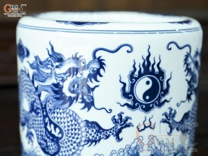 Bát hương men trắng họa tiết Rồng Ngũ Phúc, đường kính 22cm