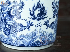 Bát hương men trắng họa tiết Rồng Ngũ Phúc, đường kính 22cm