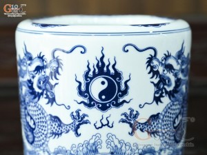 Bát hương men trắng họa tiết Rồng Ngũ Phúc, đường kính 22cm