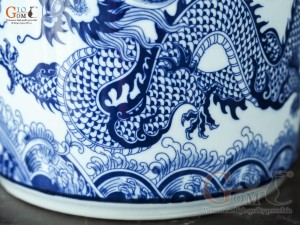 Bát hương men trắng họa tiết Rồng Ngũ Phúc, đường kính 22cm