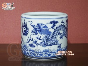 Bát hương Như Ý men lam cổ vẽ Rồng, đường kính 25cm