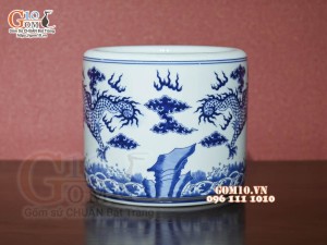 Bát hương Như Ý men lam cổ vẽ Rồng, đường kính 25cm