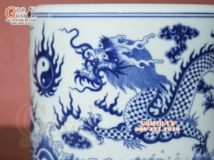 Bát hương Như Ý men lam cổ vẽ Rồng, đường kính 25cm