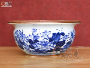 Bát hương quả lựu họa tiết hoa sen miệng nâu, phi 30cm