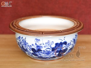 Bát hương quả lựu họa tiết hoa sen miệng nâu, phi 18cm