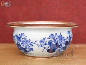 Bát hương quả lựu họa tiết hoa sen miệng nâu, phi 30cm