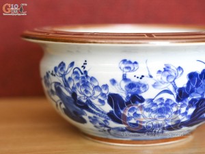 Bát hương quả lựu họa tiết hoa sen miệng nâu, phi 30cm