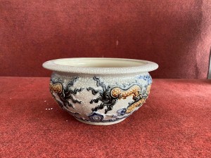 Bát hương quả lựu men rạn đắp nổi cao cấp, đường kính 25cm