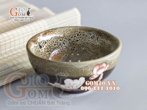 Bát mắm gấm vàng khắc sen