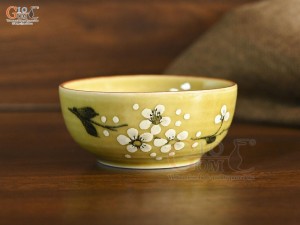 Bát mắm men hoàng thổ vẽ hoa, đường kính 9cm