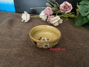 Bát mắm men hoàng thổ vẽ hoa, đường kính 9cm