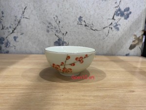 Bát mắm men kem vẽ hoa Đào đỏ