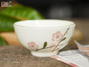 Bát mắm men kem vẽ hoa Đào hồng