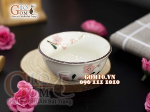 Bát mắm men kem vẽ hoa Đào phai