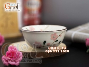 Bát mắm men kem vẽ hoa Đào phai