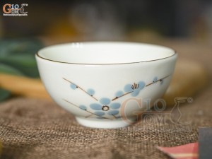 Bát mắm men kem vẽ hoa Đào Xanh