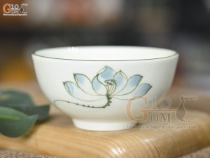 Bát mắm men kem vẽ hoa Sen xanh