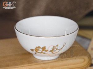 Bát mắm men trắng hoa Sen kẻ viền vàng 24k