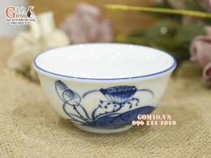 Bát mắm men trắng vẽ họa tiết sen tràm cổ