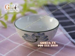 Bát mắm men kem vẽ sen xanh - Chỉ xanh