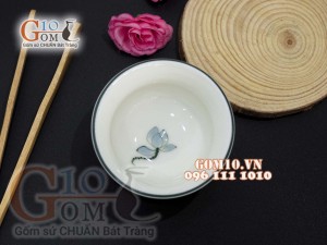 Bát mắm men kem vẽ hoa Sen xanh