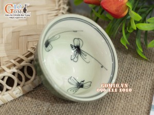 Bát mắm xanh đồng vẽ Chuồn kim