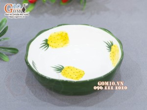 Bát miệng lượn men trắng vẽ dứa, đường kính 13cm