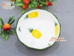 Bát miệng lượn men trắng vẽ dứa, đường kính 13cm