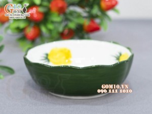 Bát miệng lượn men trắng vẽ dứa, đường kính 13cm