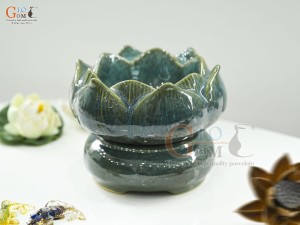 Bát minh đường tụ thủy hoa Sen men cẩm thạch, đường kính 18cm(Cả đế)