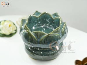 Bát minh đường tụ thủy hoa Sen men cẩm thạch, đường kính 18cm(Cả đế)