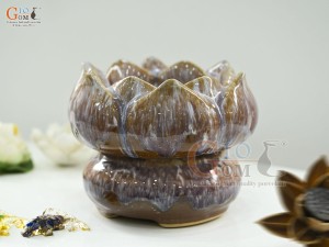 Bát minh đường tụ thủy hoa Sen men hoàng thổ, đường kính 18cm(Cả đế)