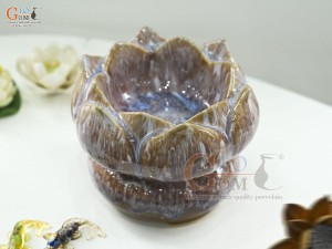 Bát minh đường tụ thủy hoa Sen men hoàng thổ, đường kính 18cm(Cả đế)