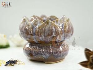 Bát minh đường tụ thủy hoa Sen men hoàng thổ, đường kính 18cm(Cả đế)