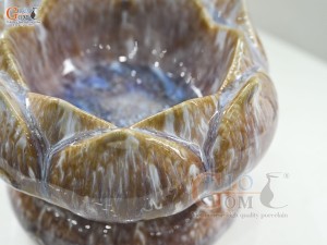 Bát minh đường tụ thủy hoa Sen men hoàng thổ, đường kính 18cm(Cả đế)