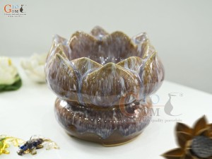 Bát minh đường tụ thủy hoa Sen men hoàng thổ, đường kính 18cm(Cả đế)