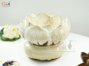 Bát minh đường tụ thủy hoa Sen men kem, đường kính 18cm(Cả đế)