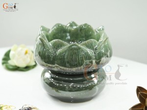 Bát minh đường tụ thủy hoa Sen men thiên thanh, đường kính 18cm(Cả đế)