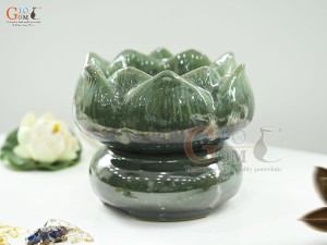 Bát minh đường tụ thủy hoa Sen men thiên thanh, đường kính 18cm(Cả đế)