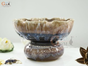 Bát minh đường tụ thủy miệng lượn men hoàng thổ, đường kính 20cm (Cả đế)