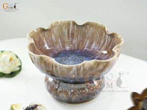 Bát minh đường tụ thủy miệng lượn men hoàng thổ, đường kính 20cm (Cả đế)