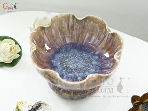 Bát minh đường tụ thủy miệng lượn men hoàng thổ, đường kính 20cm (Cả đế)