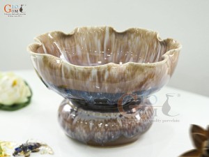 Bát minh đường tụ thủy miệng lượn men hoàng thổ, đường kính 20cm (Cả đế)