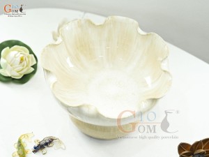 Bát minh đường tụ thủy miệng lượn men kem, đường kính 24cm (Cả đế)