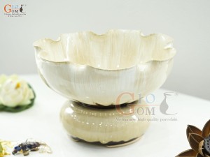 Bát minh đường tụ thủy miệng lượn men kem, đường kính 24cm (Cả đế)