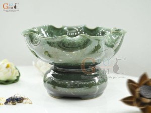 Bát minh đường tụ thủy miệng lượn men thiên thanh, đường kính 20cm(Cả đế)